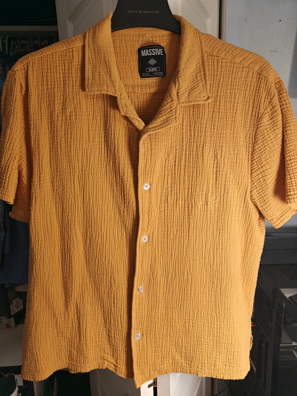 NWOT Massive Seersucker Orange Cuban Shirt